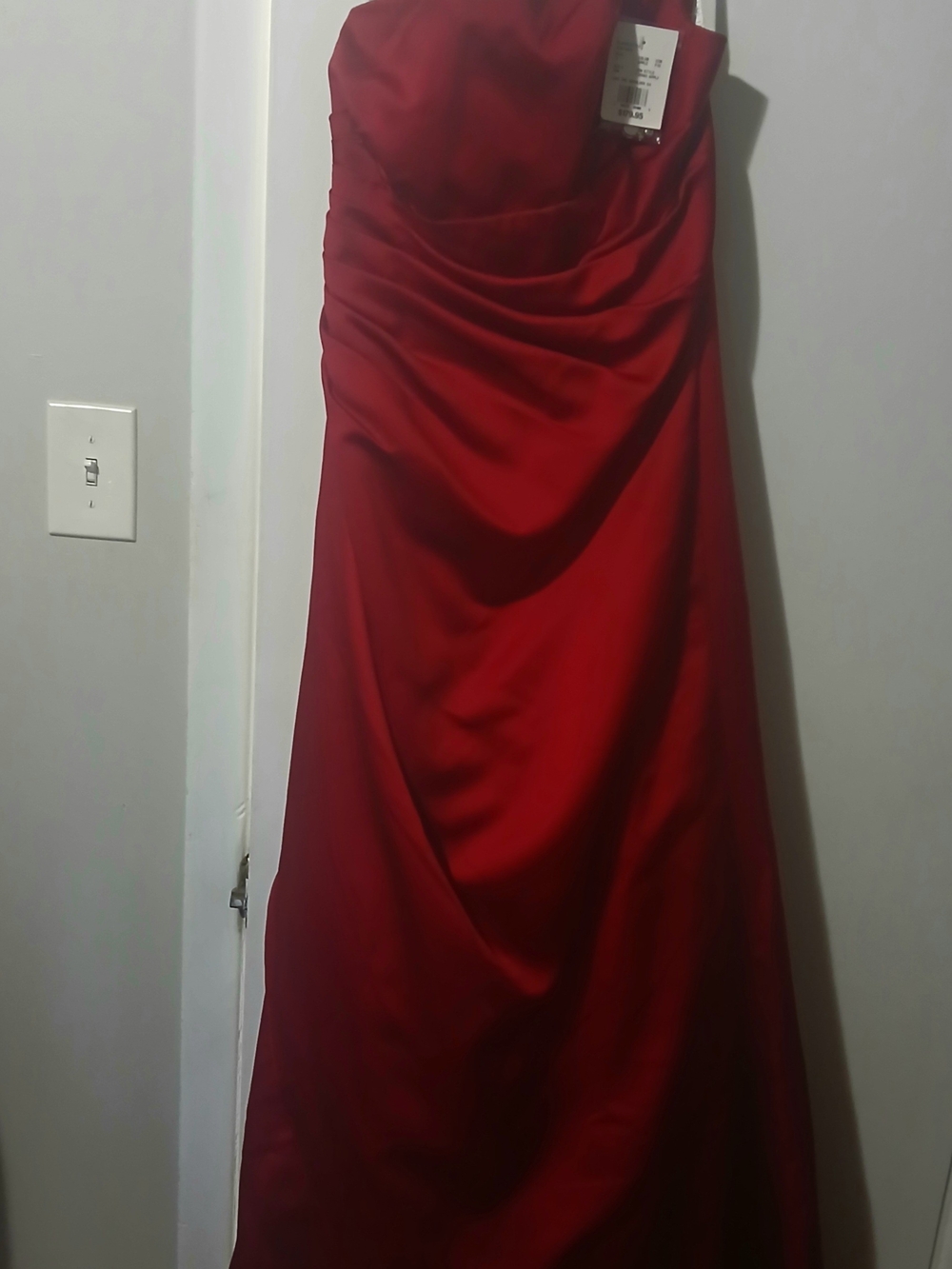 David's Bridal Strapless Satin Gown in Red